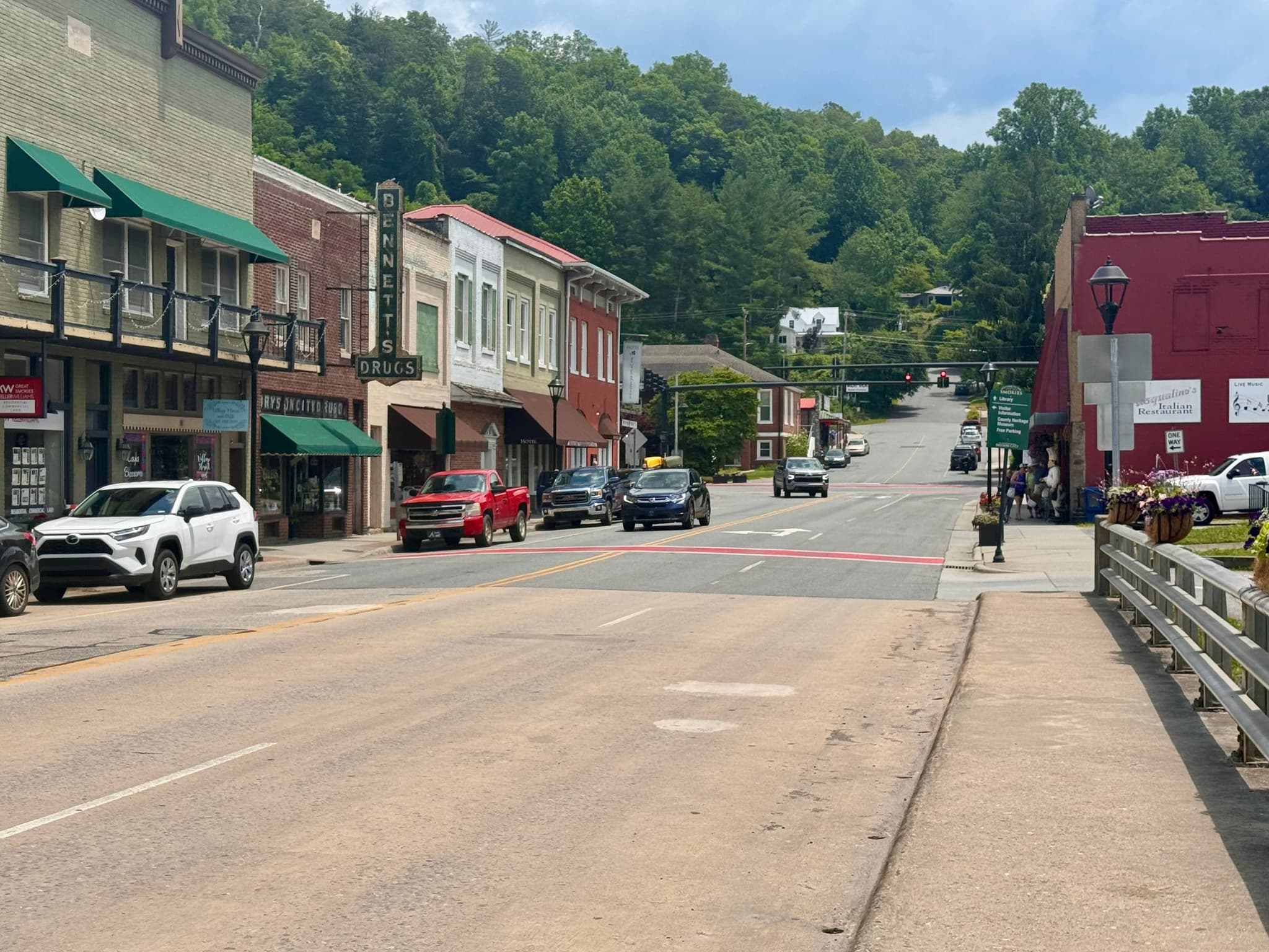 Everett Street storefronts in downtown Bryson City, North Carolina
