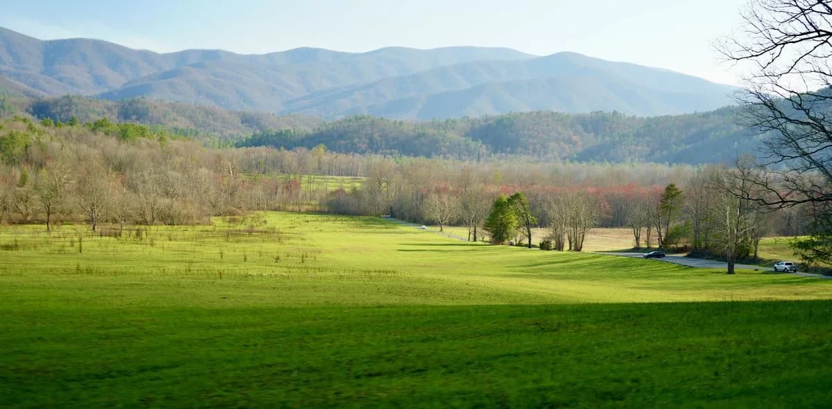Cades Cove meadow and mountain ridges in Great Smoky Mountains National Park